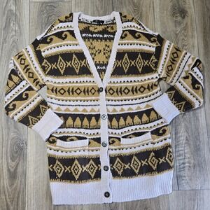 Frye Womens Anthropologie‎ Nordic Brown/Cream Button Front Sweater Cardigan M